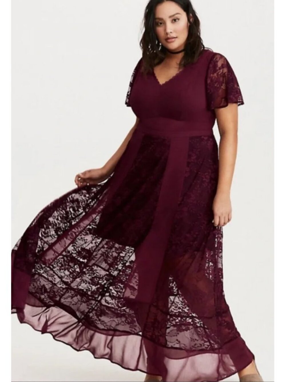 Torrid Insider Collection Burgundy Lace Overlay Maxi Dress 18